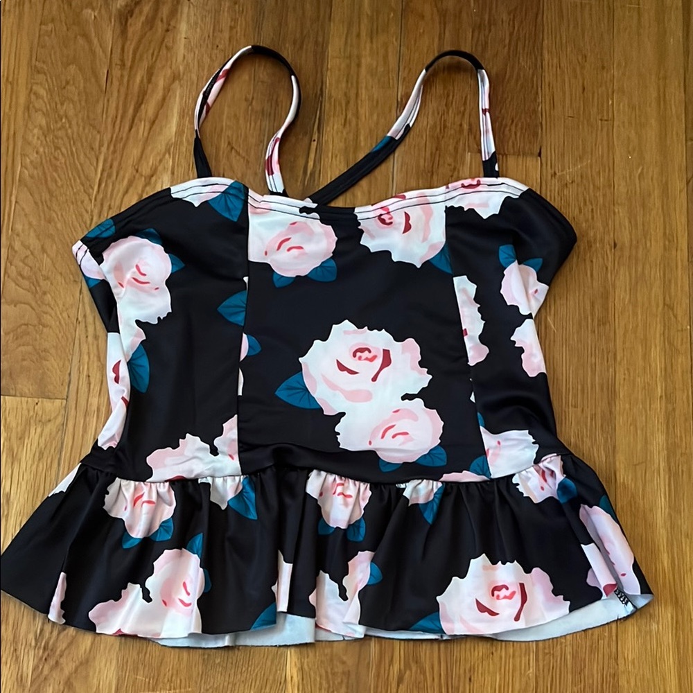 Floral Peplum Top with Pink and Blue Accents